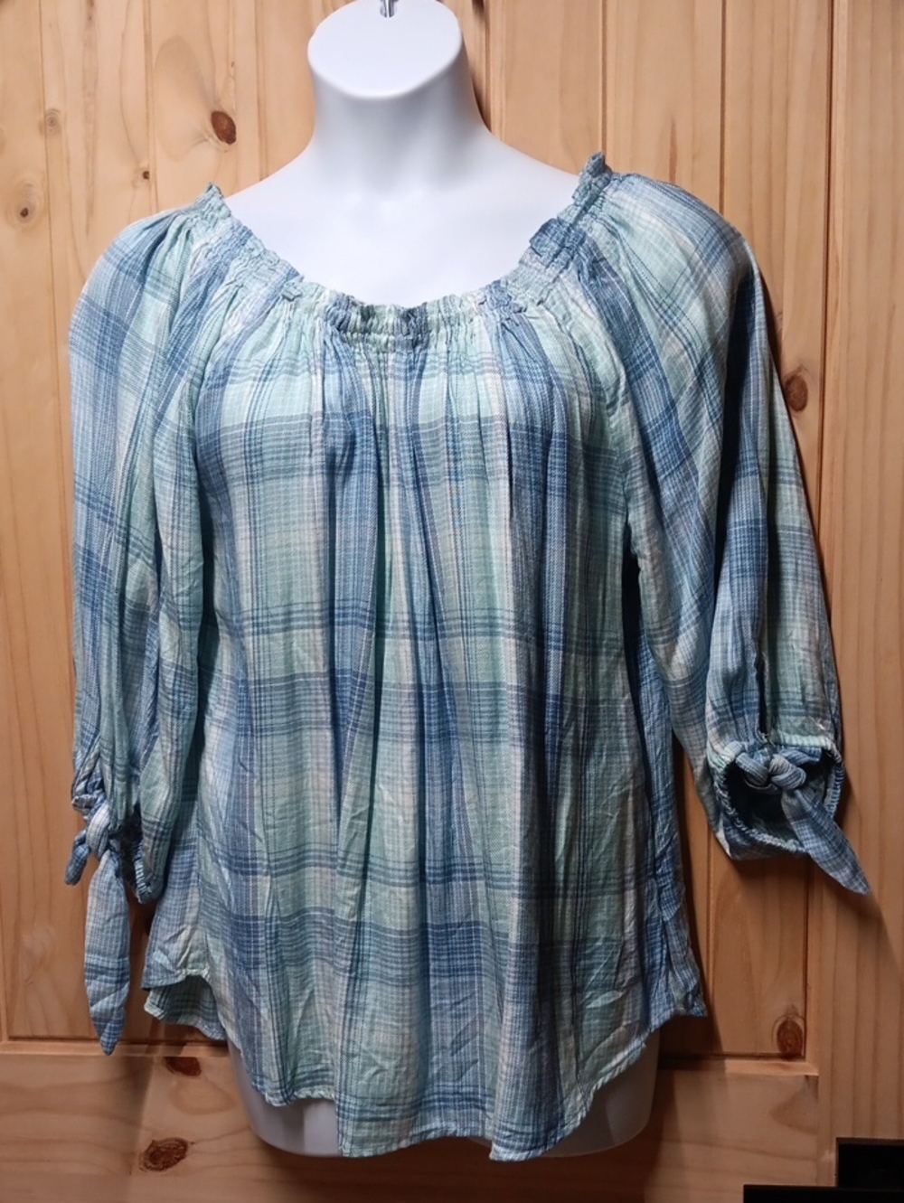 Westport Blue Plaid Peasant Tunic Top